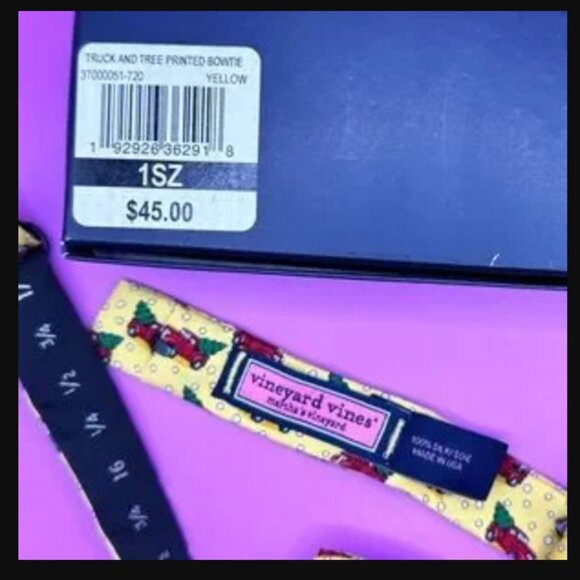 Vineyard Vines Boys Silk Bow Tie Yellow Woody Tree Print 10-14 Adjustable NWT - Picture 6 of 6